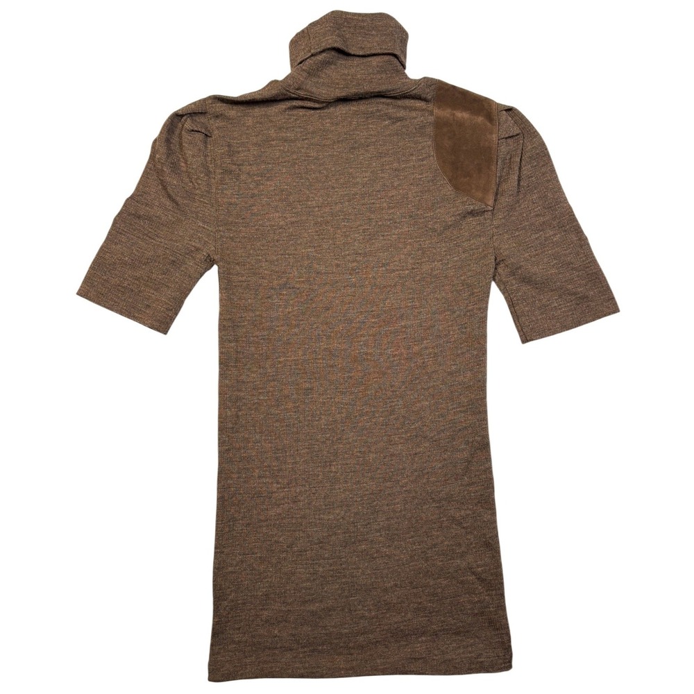 Ralph Lauren Rugby Brown Wool Short Sleeve Turtleneck Suede Shoulder Patch M